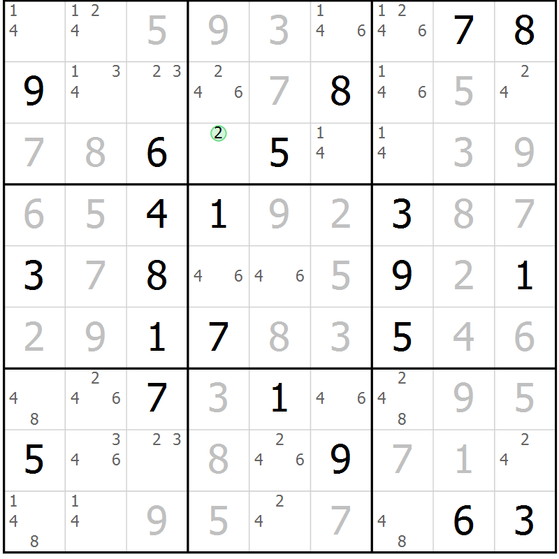 Position des candidats pour la solution de la Gr 127 page 130 du magazine de sudoku Giga sudoku niv 6-8 n° 024