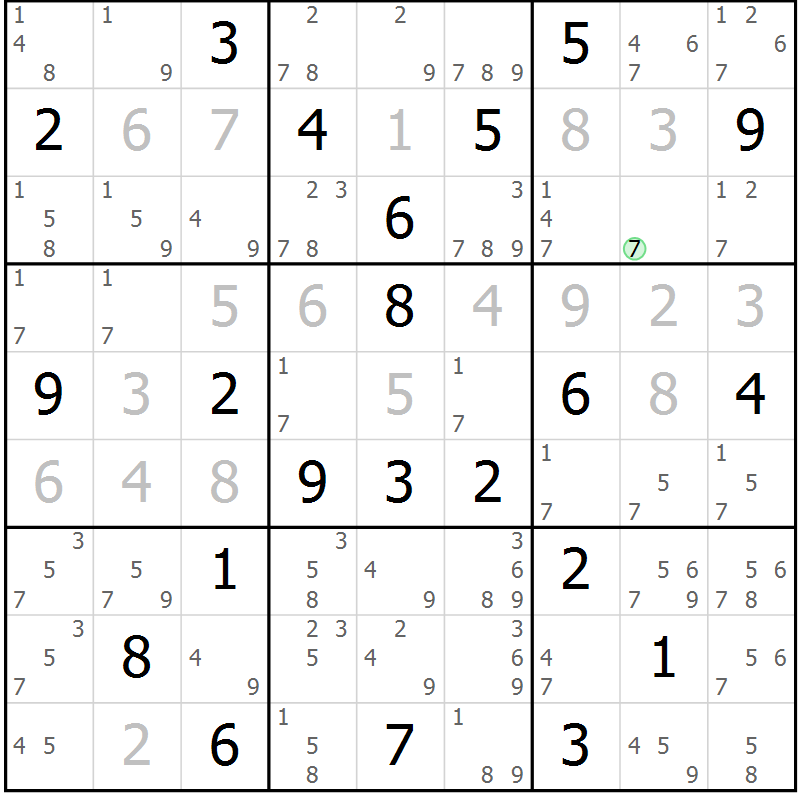 Position des candidats pour la solution de la Gr 128 page 131 du magazine de sudoku Giga sudoku niv 6-8 n° 024
