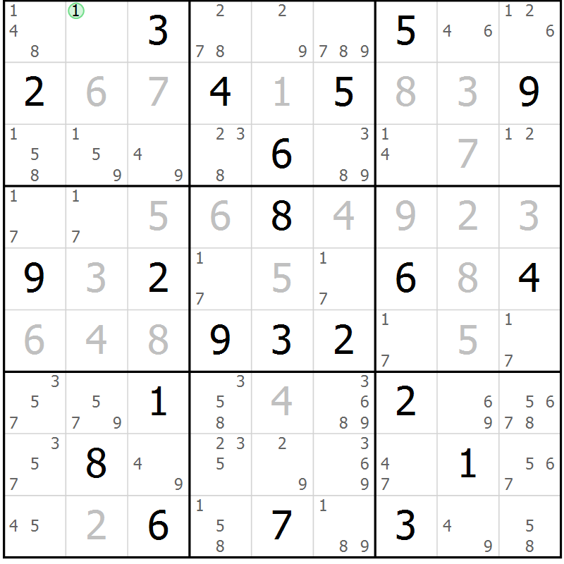 Position des candidats pour la solution de la Gr 128 page 131 du magazine de sudoku Giga sudoku niv 6-8 n° 024