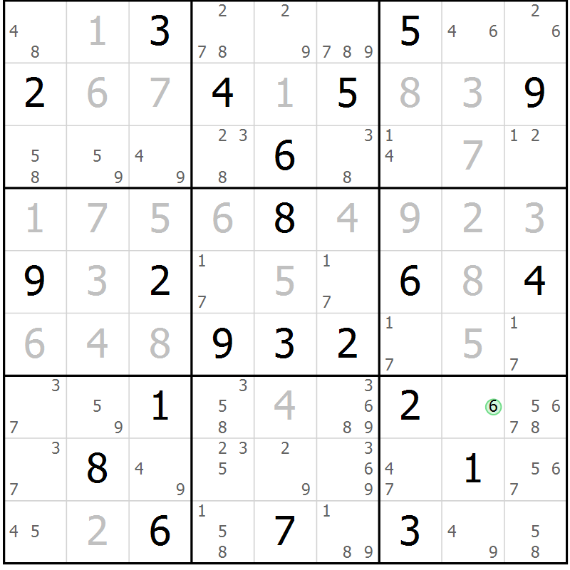 Position des candidats pour la solution de la Gr 128 page 131 du magazine de sudoku Giga sudoku niv 6-8 n° 024