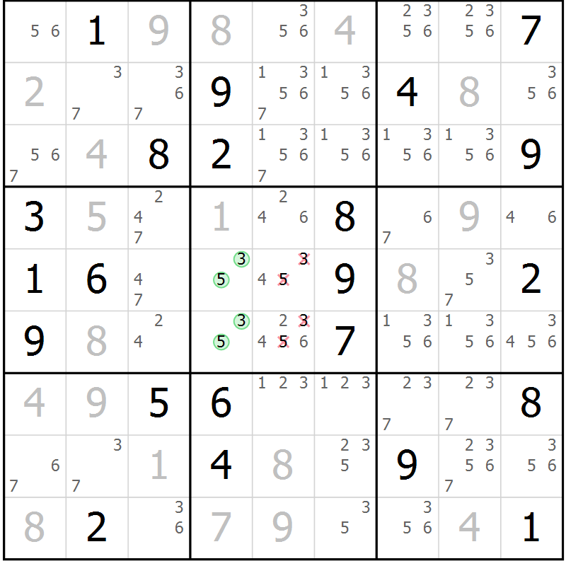 Position des candidats pour la solution de la Gr 129 page 132 du magazine de sudoku Giga sudoku niv 6-8 n° 024