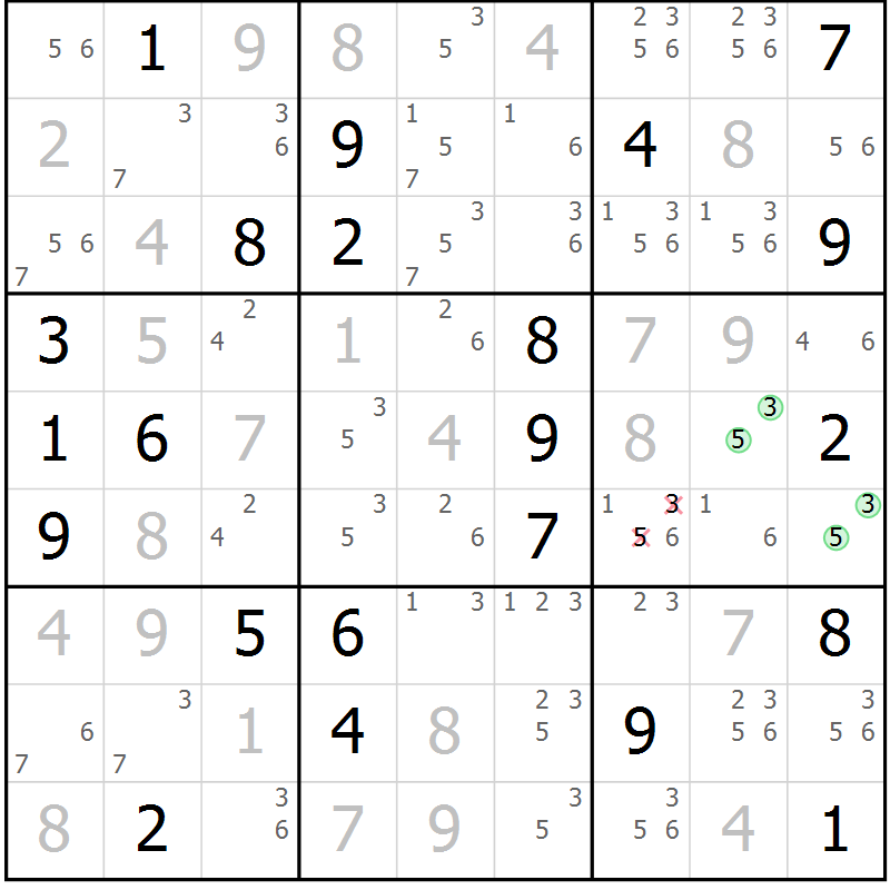Position des candidats pour la solution de la Gr 129 page 132 du magazine de sudoku Giga sudoku niv 6-8 n° 024