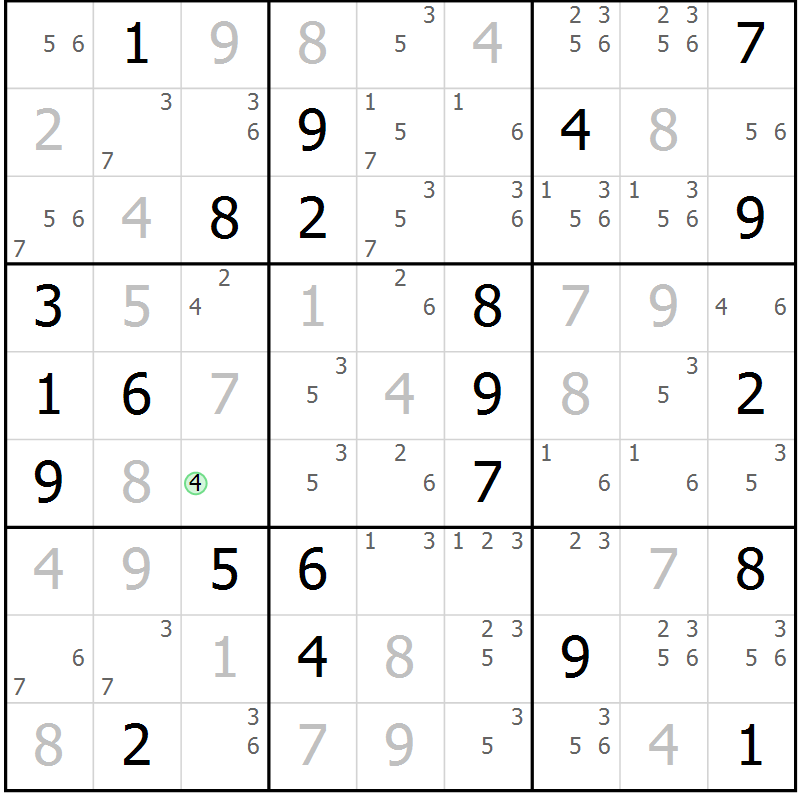 Position des candidats pour la solution de la Gr 129 page 132 du magazine de sudoku Giga sudoku niv 6-8 n° 024