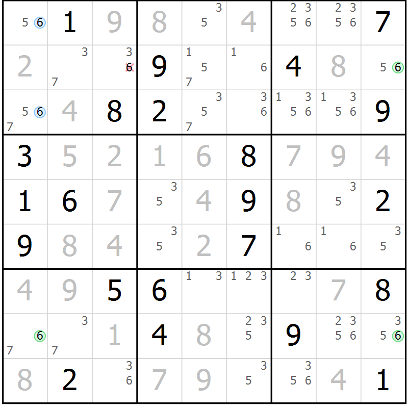 Position des candidats pour la solution de la Gr 129 page 132 du magazine de sudoku Giga sudoku niv 6-8 n° 024