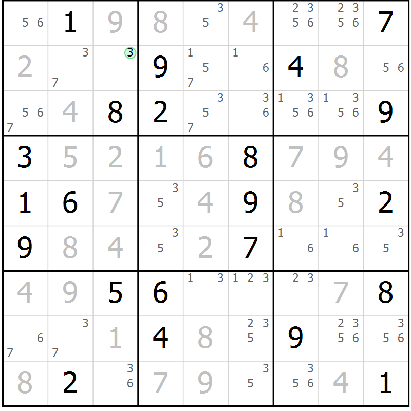 Position des candidats pour la solution de la Gr 129 page 132 du magazine de sudoku Giga sudoku niv 6-8 n° 024