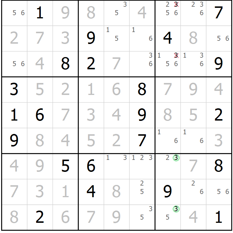 Position des candidats pour la solution de la Gr 129 page 132 du magazine de sudoku Giga sudoku niv 6-8 n° 024