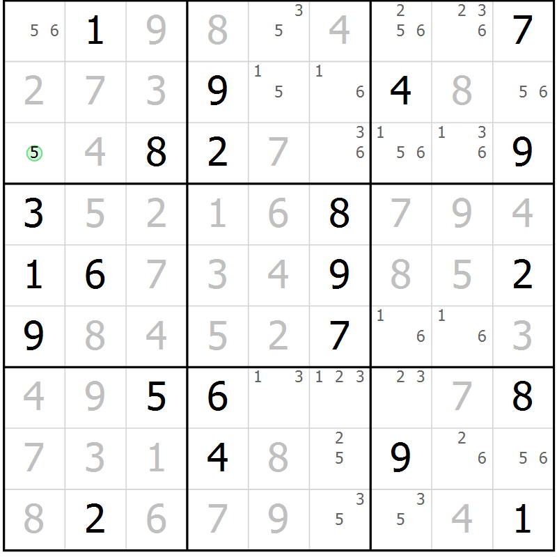 Position des candidats pour la solution de la Gr 129 page 132 du magazine de sudoku Giga sudoku niv 6-8 n° 024