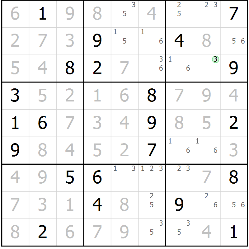 Position des candidats pour la solution de la Gr 129 page 132 du magazine de sudoku Giga sudoku niv 6-8 n° 024