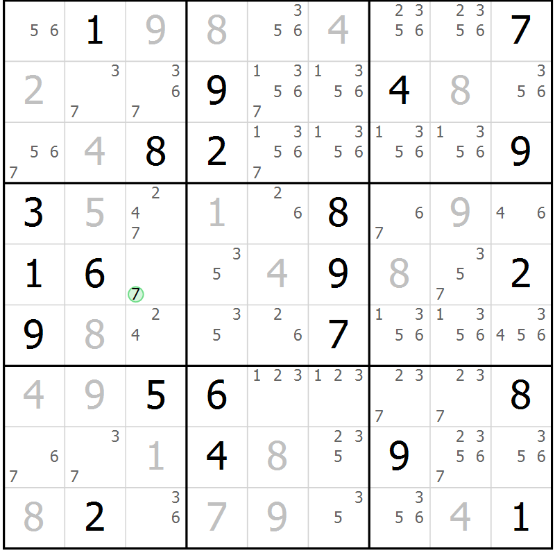 Position des candidats pour la solution de la Gr 129 page 132 du magazine de sudoku Giga sudoku niv 6-8 n° 024