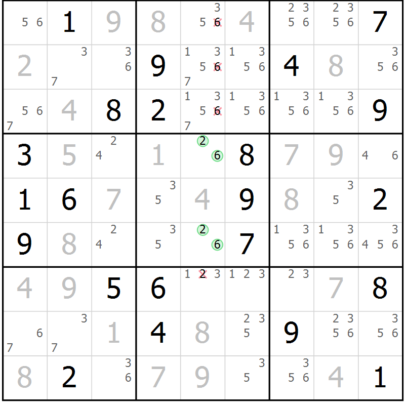 Position des candidats pour la solution de la Gr 129 page 132 du magazine de sudoku Giga sudoku niv 6-8 n° 024