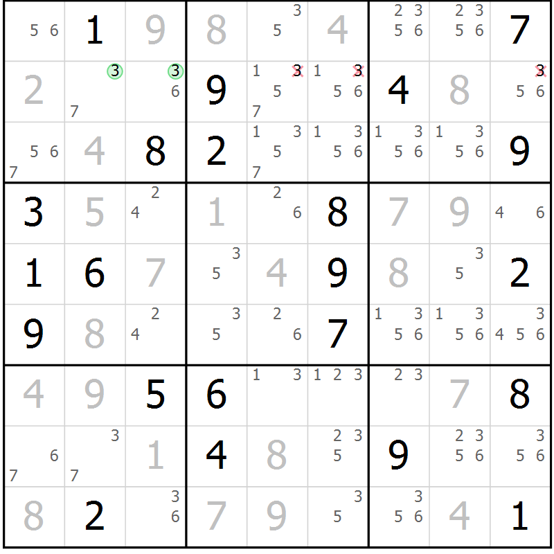 Position des candidats pour la solution de la Gr 129 page 132 du magazine de sudoku Giga sudoku niv 6-8 n° 024