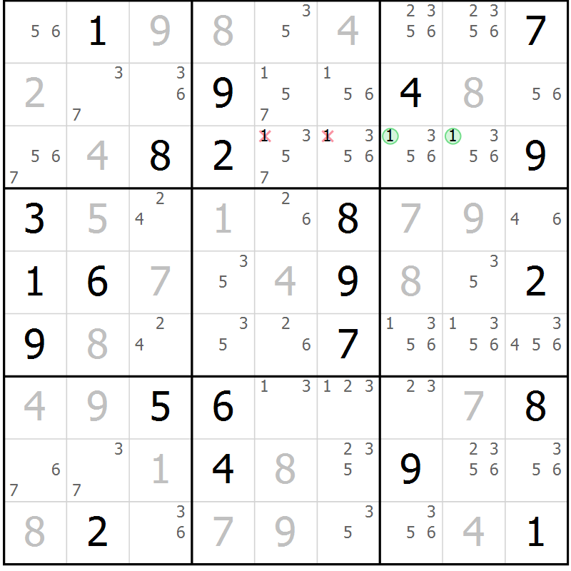 Position des candidats pour la solution de la Gr 129 page 132 du magazine de sudoku Giga sudoku niv 6-8 n° 024