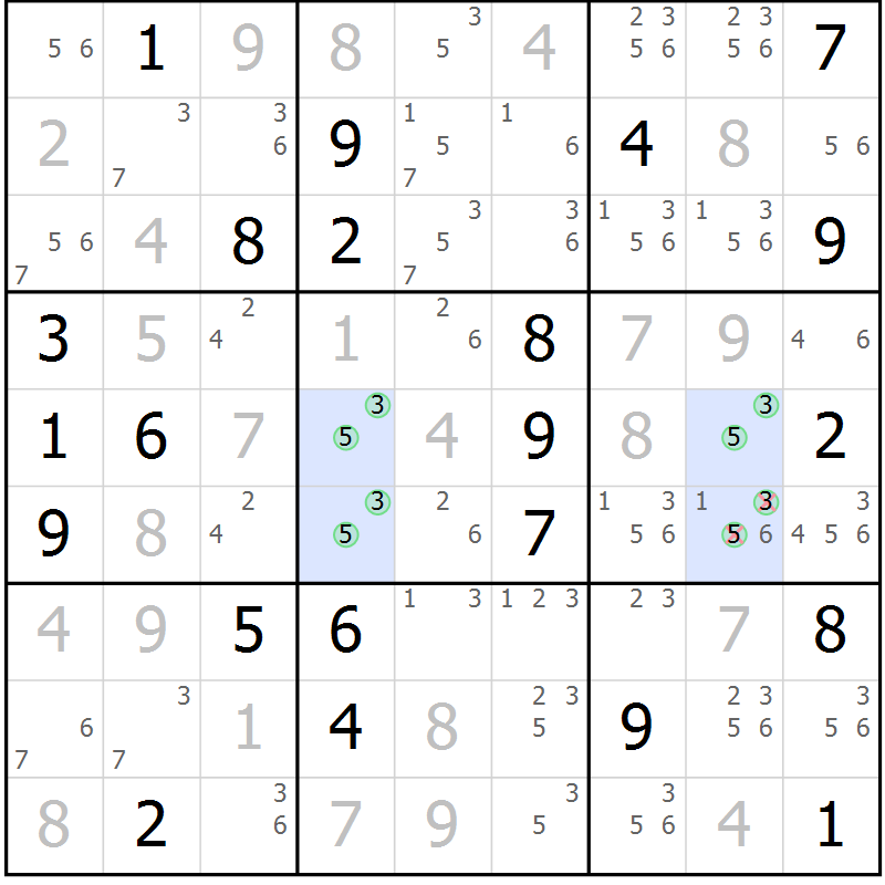 Position des candidats pour la solution de la Gr 129 page 132 du magazine de sudoku Giga sudoku niv 6-8 n° 024