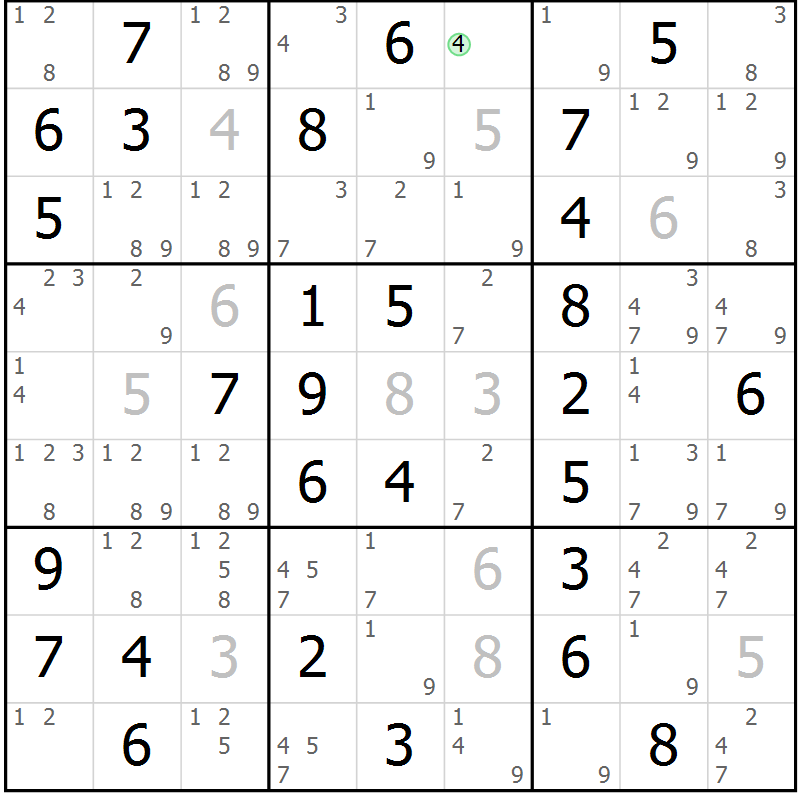 Position des candidats pour la solution de la Gr 13 page 16 du magazine de sudoku Giga sudoku niv 6-8 n° 024