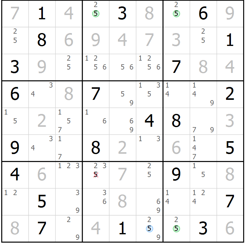 Position des candidats pour la solution de la Gr 130 page 133 du magazine de sudoku Giga sudoku niv 6-8 n° 024