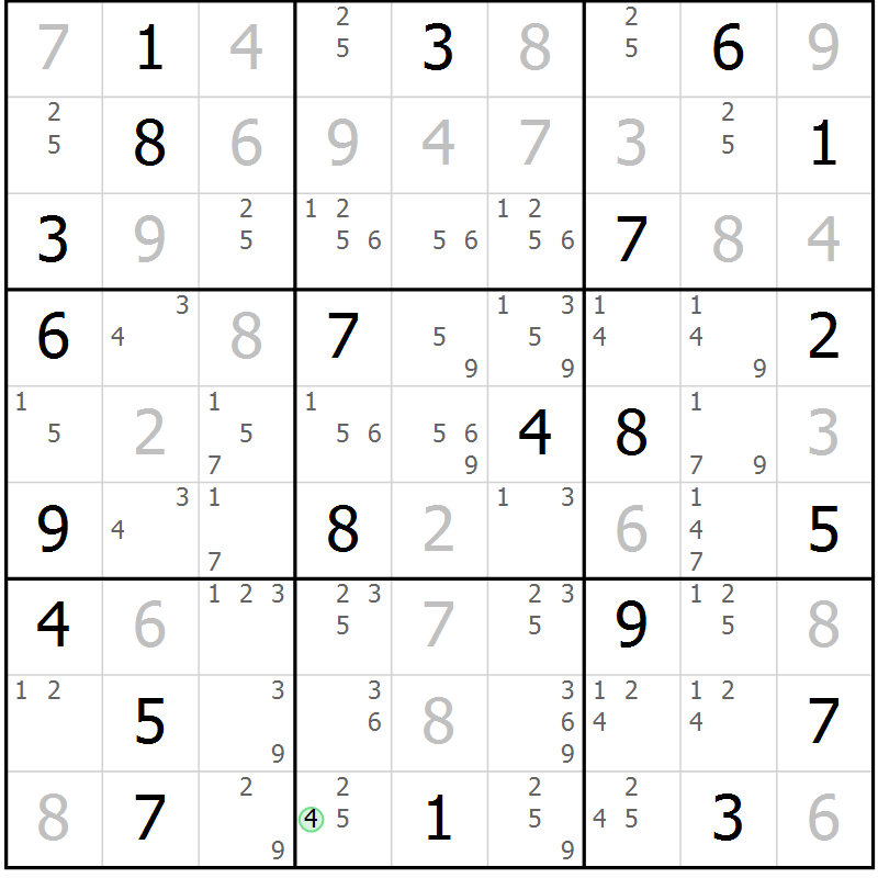 Position des candidats pour la solution de la Gr 130 page 133 du magazine de sudoku Giga sudoku niv 6-8 n° 024