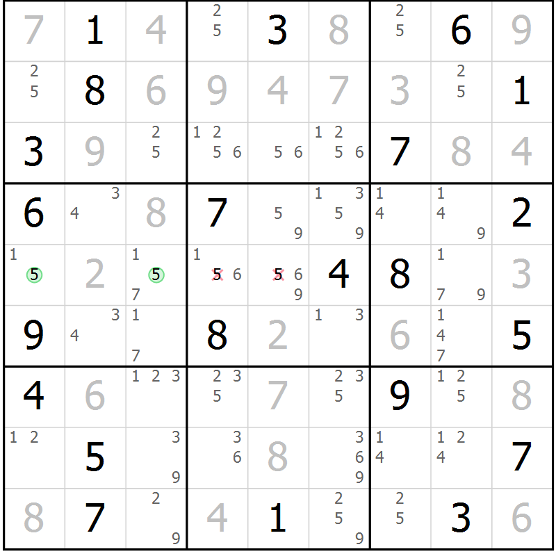 Position des candidats pour la solution de la Gr 130 page 133 du magazine de sudoku Giga sudoku niv 6-8 n° 024
