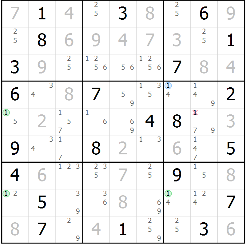 Position des candidats pour la solution de la Gr 130 page 133 du magazine de sudoku Giga sudoku niv 6-8 n° 024