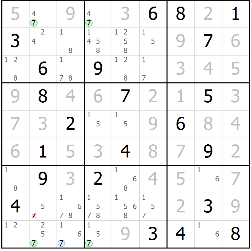 Position des candidats pour la solution de la Gr 131 page 134 du magazine de sudoku Giga sudoku niv 6-8 n° 024