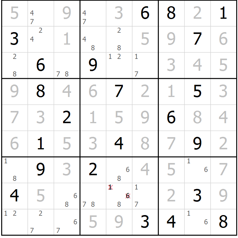 Position des candidats pour la solution de la Gr 131 page 134 du magazine de sudoku Giga sudoku niv 6-8 n° 024