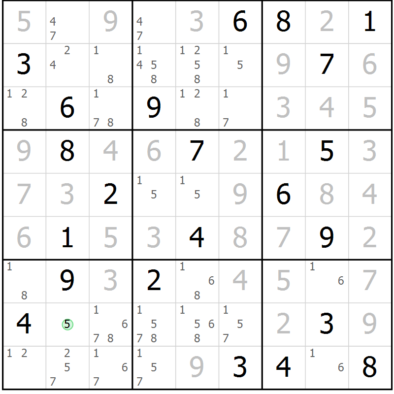 Position des candidats pour la solution de la Gr 131 page 134 du magazine de sudoku Giga sudoku niv 6-8 n° 024