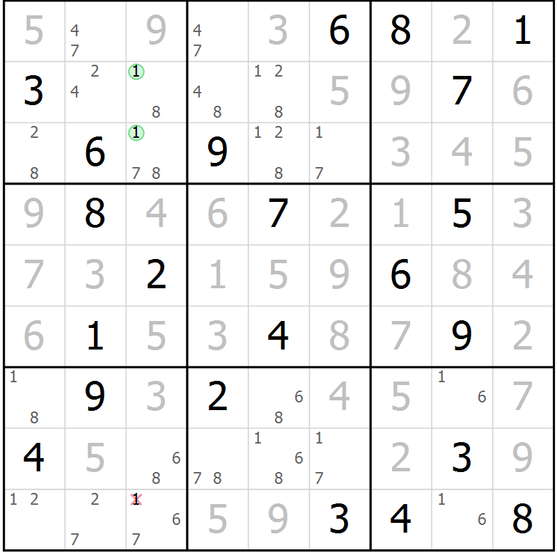 Position des candidats pour la solution de la Gr 131 page 134 du magazine de sudoku Giga sudoku niv 6-8 n° 024