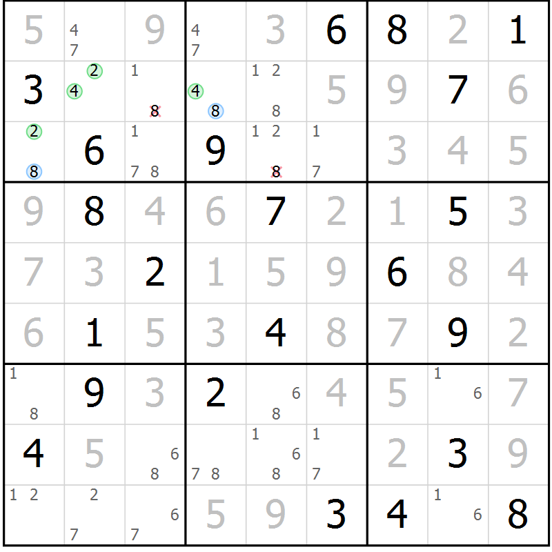 Position des candidats pour la solution de la Gr 131 page 134 du magazine de sudoku Giga sudoku niv 6-8 n° 024