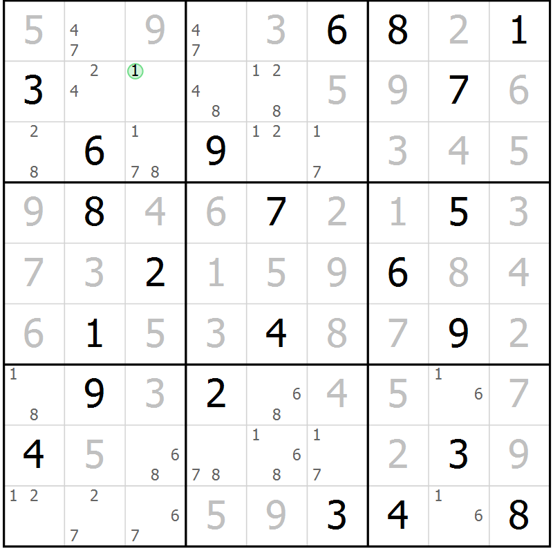 Position des candidats pour la solution de la Gr 131 page 134 du magazine de sudoku Giga sudoku niv 6-8 n° 024