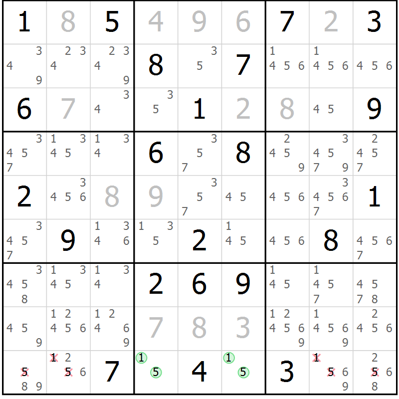 Position des candidats pour la solution de la Gr 132 page 135 du magazine de sudoku Giga sudoku niv 6-8 n° 024