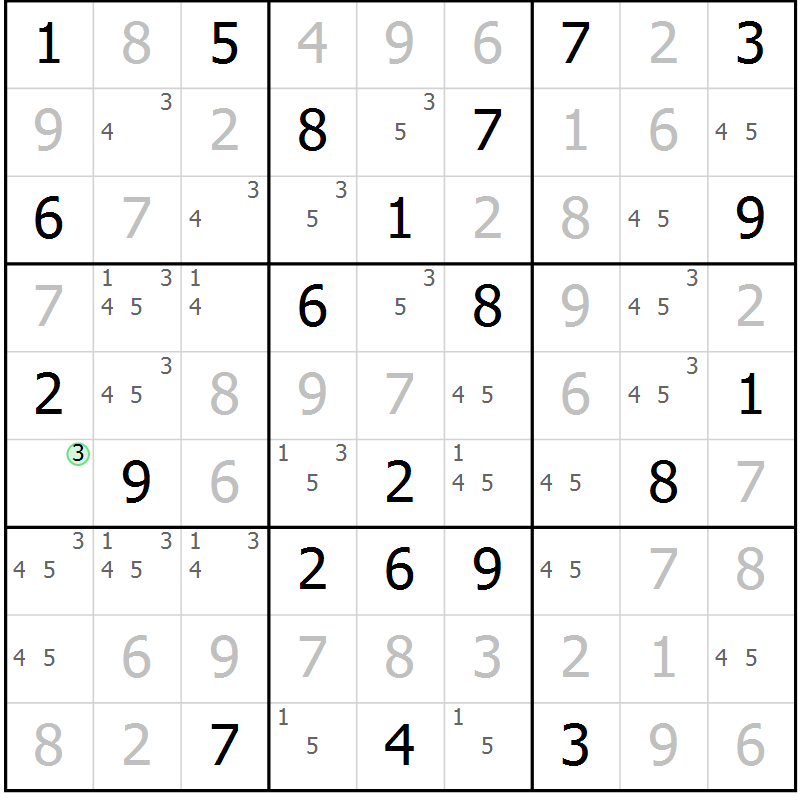 Position des candidats pour la solution de la Gr 132 page 135 du magazine de sudoku Giga sudoku niv 6-8 n° 024