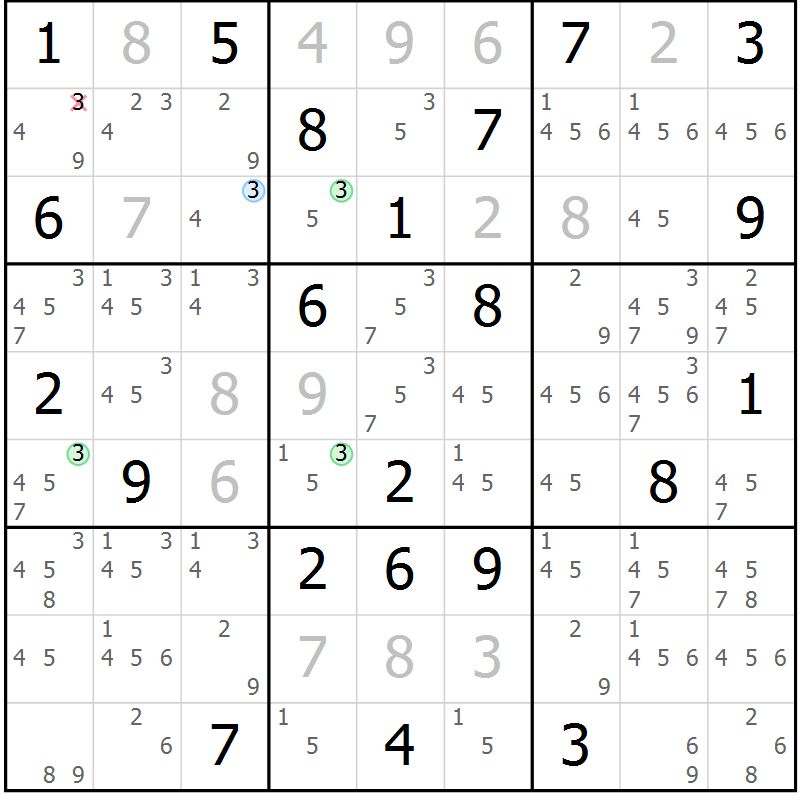 Position des candidats pour la solution de la Gr 132 page 135 du magazine de sudoku Giga sudoku niv 6-8 n° 024
