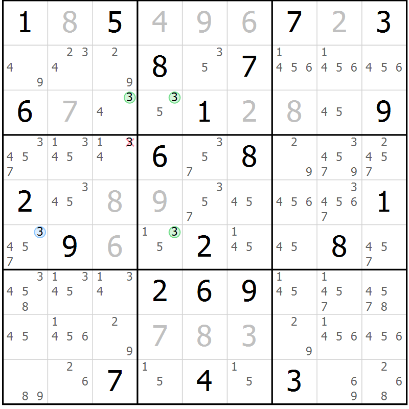 Position des candidats pour la solution de la Gr 132 page 135 du magazine de sudoku Giga sudoku niv 6-8 n° 024