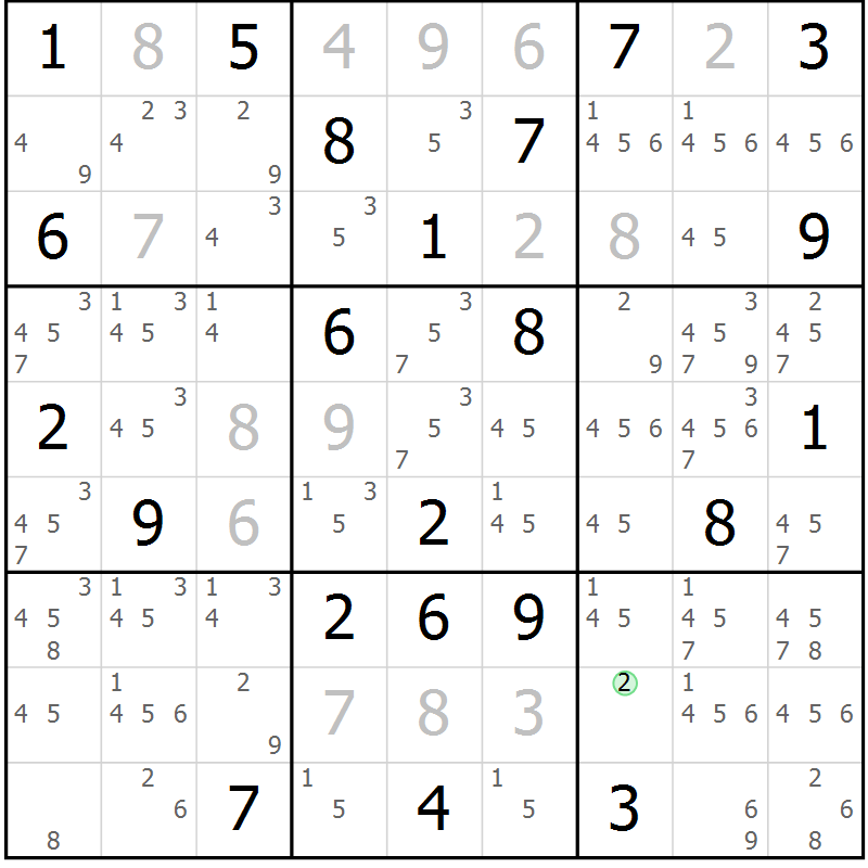 Position des candidats pour la solution de la Gr 132 page 135 du magazine de sudoku Giga sudoku niv 6-8 n° 024