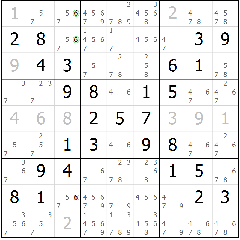 Position des candidats pour la solution de la Gr 15 page 18 du magazine de sudoku Giga sudoku niv 6-8 n° 024