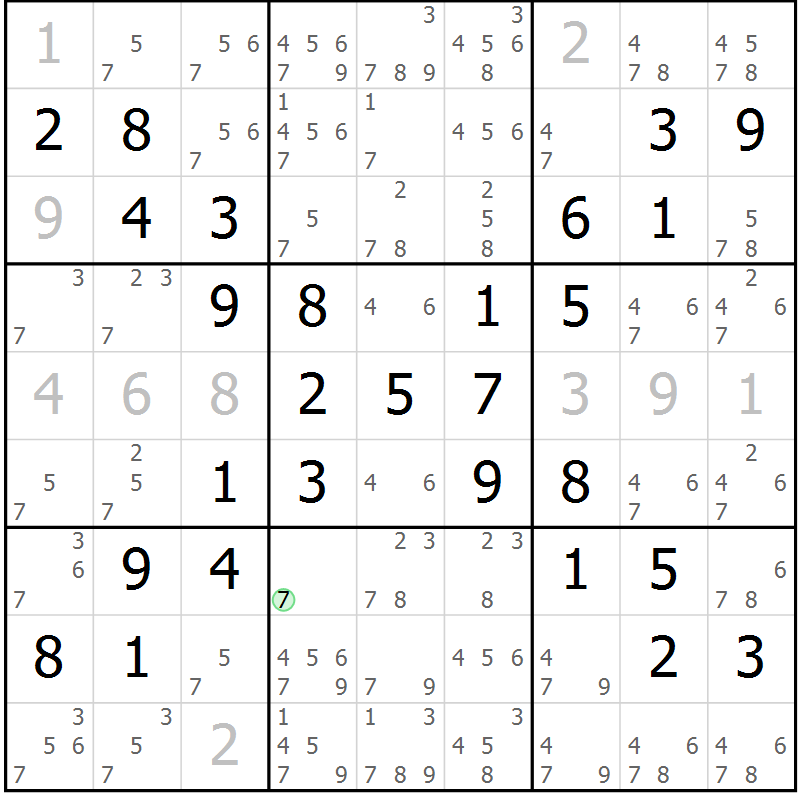 Position des candidats pour la solution de la Gr 15 page 18 du magazine de sudoku Giga sudoku niv 6-8 n° 024