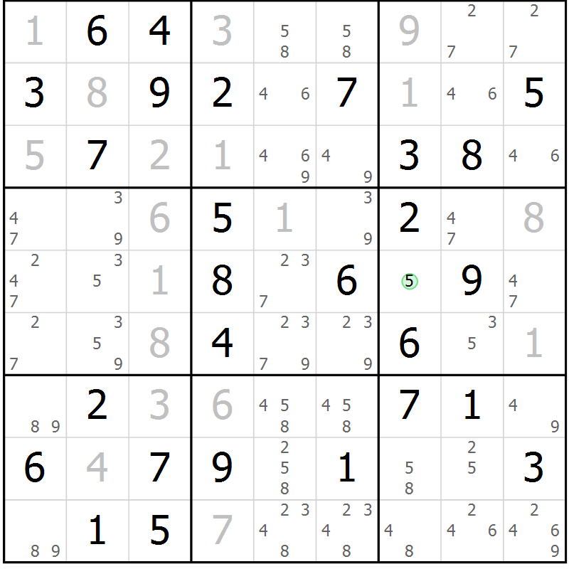 Position des candidats pour la solution de la Gr 18 page 21 du magazine de sudoku Giga sudoku niv 6-8 n° 024