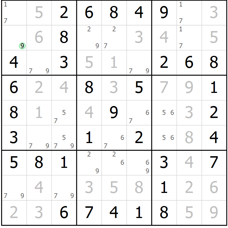 Position des candidats pour la solution de la Gr 19 page 22 du magazine de sudoku Giga sudoku niv 6-8 n° 024