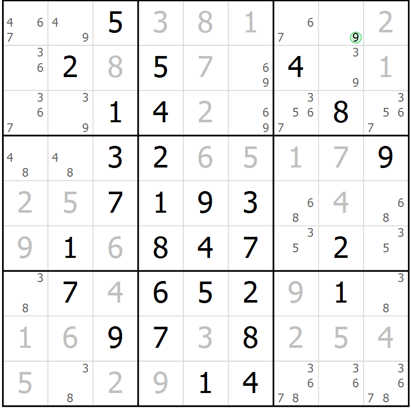 Position des candidats pour la solution de la Gr 21 page 24 du magazine de sudoku Giga sudoku niv 6-8 n° 024