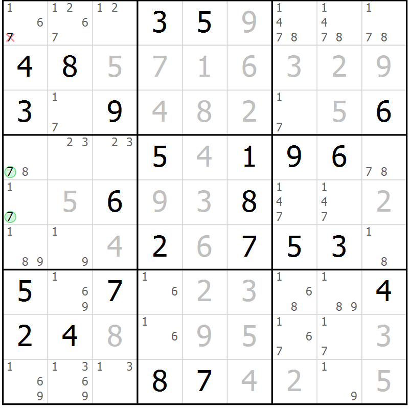 Position des candidats pour la solution de la Gr 22 page 25 du magazine de sudoku Giga sudoku niv 6-8 n° 024