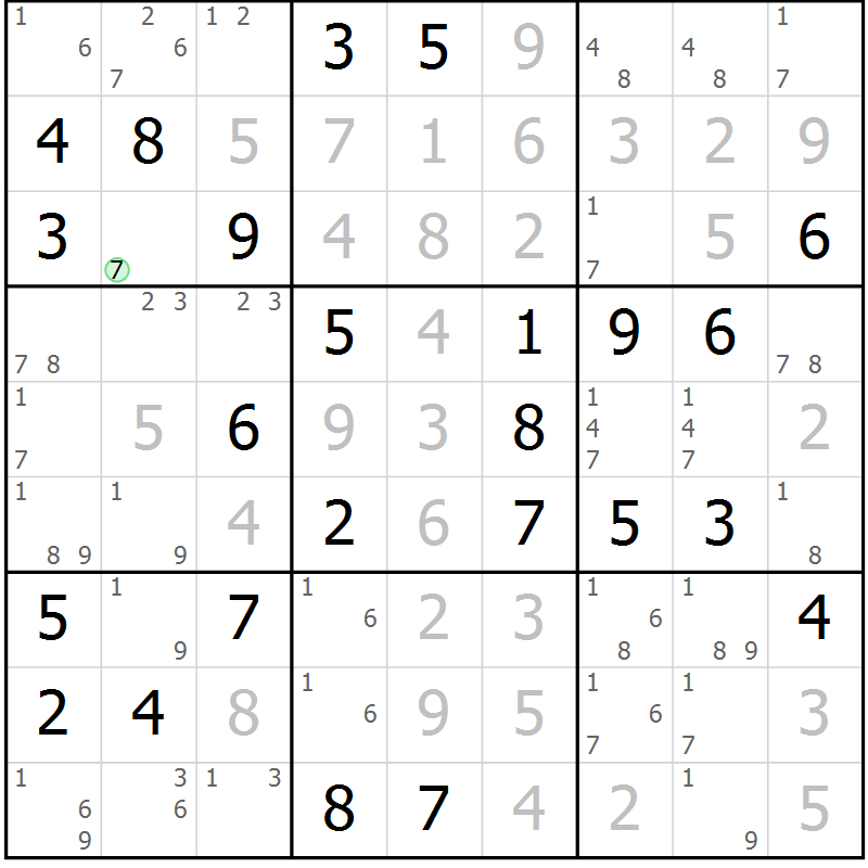 Position des candidats pour la solution de la Gr 22 page 25 du magazine de sudoku Giga sudoku niv 6-8 n° 024