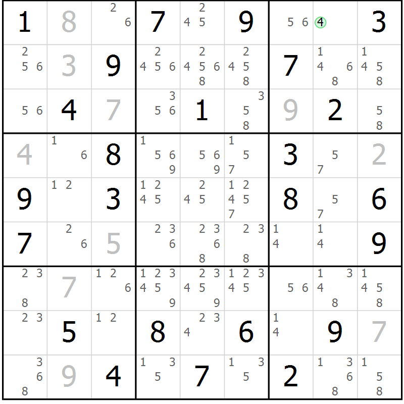 Position des candidats pour la solution de la Gr 26 page 29 du magazine de sudoku Giga sudoku niv 6-8 n° 024