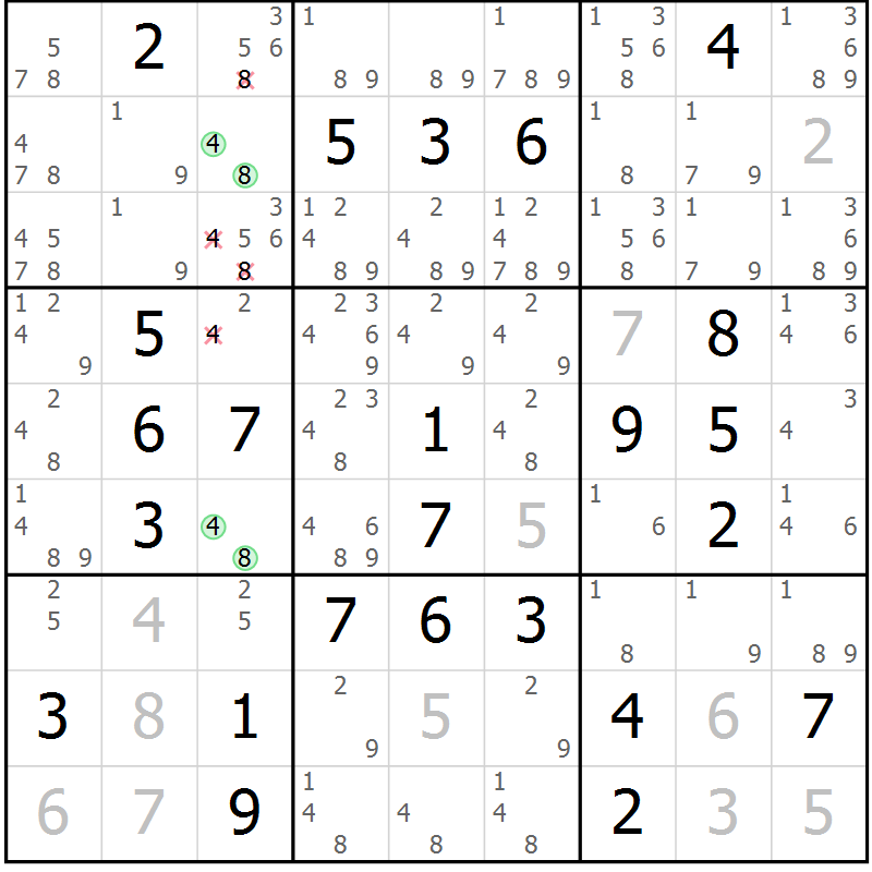 Position des candidats pour la solution de la Gr 27 page 30 du magazine de sudoku Giga sudoku niv 6-8 n° 024