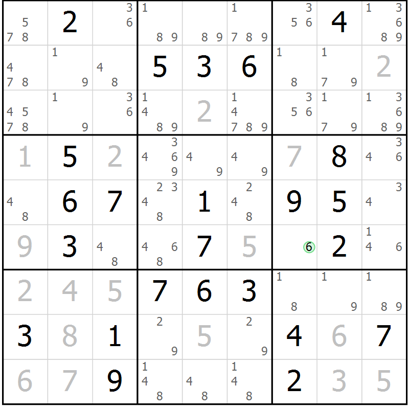 Position des candidats pour la solution de la Gr 27 page 30 du magazine de sudoku Giga sudoku niv 6-8 n° 024