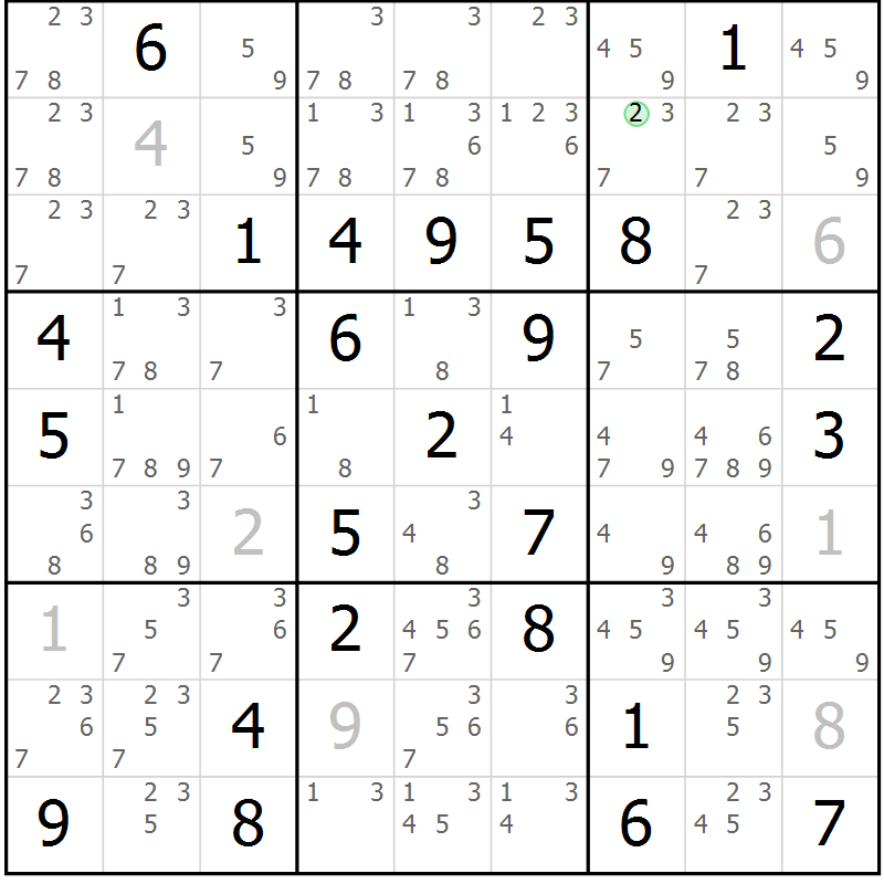 Position des candidats pour la solution de la Gr 28 page 31 du magazine de sudoku Giga sudoku niv 6-8 n° 024