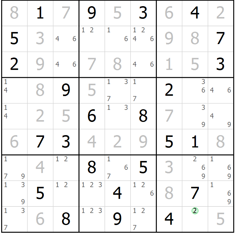 Position des candidats pour la solution de la Gr 29 page 32 du magazine de sudoku Giga sudoku niv 6-8 n° 024
