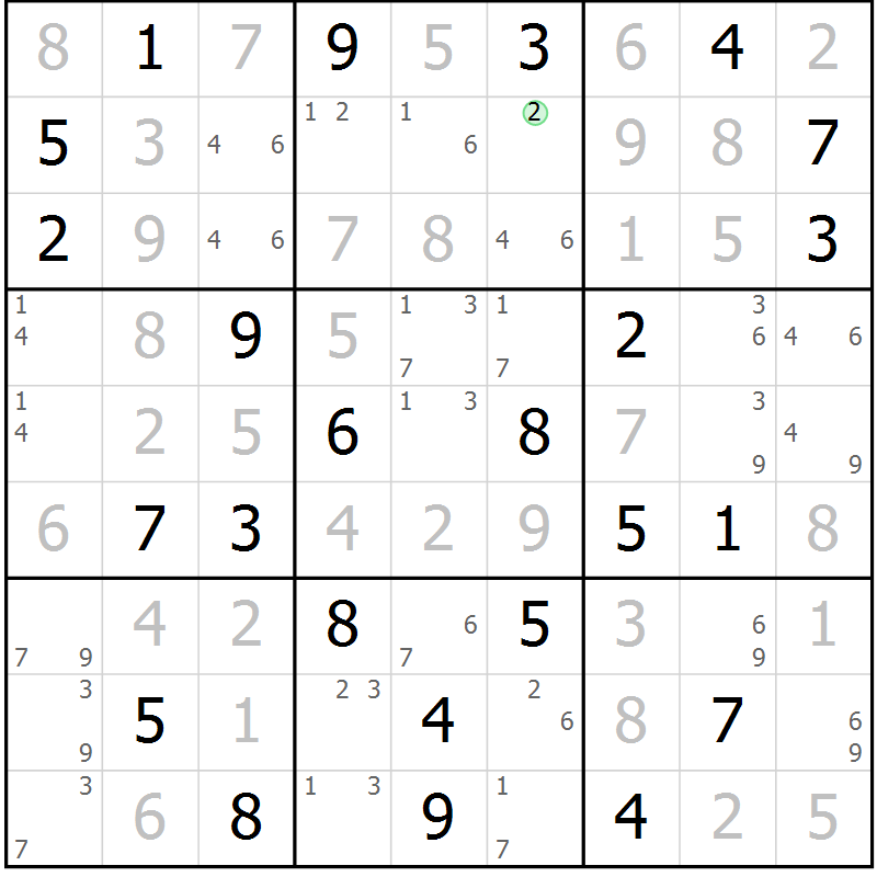Position des candidats pour la solution de la Gr 29 page 32 du magazine de sudoku Giga sudoku niv 6-8 n° 024