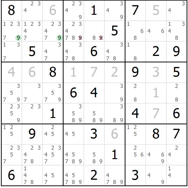 Position des candidats pour la solution de la Gr 3 page 6 du magazine de sudoku Giga sudoku niv 6-8 n° 024