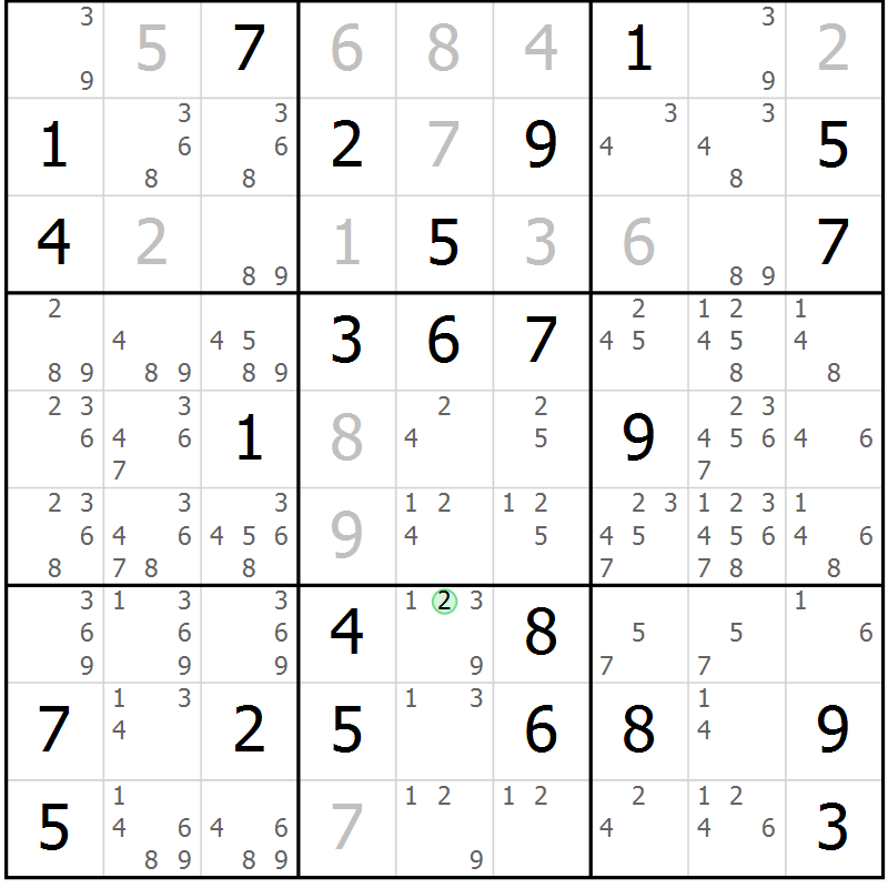 Position des candidats pour la solution de la Gr 30 page 33 du magazine de sudoku Giga sudoku niv 6-8 n° 024