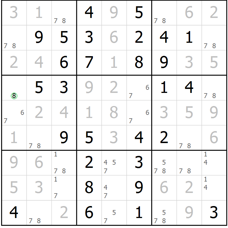 Position des candidats pour la solution de la Gr 31 page 34 du magazine de sudoku Giga sudoku niv 6-8 n° 024