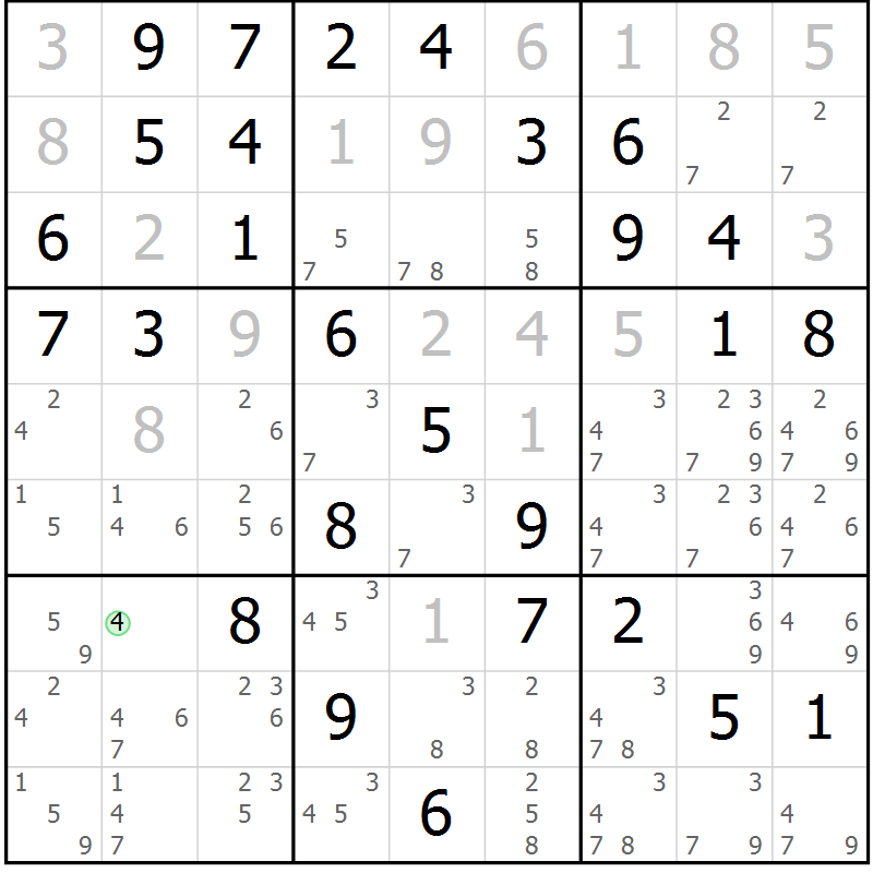 Position des candidats pour la solution de la Gr 32 page 35 du magazine de sudoku Giga sudoku niv 6-8 n° 024